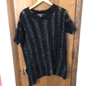 Roz & Ali Black 2x  Sequin Short Sleeve Top